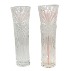 Set Of 2 Crystal Clear Ruby Red Cut Starburst Bud Vases